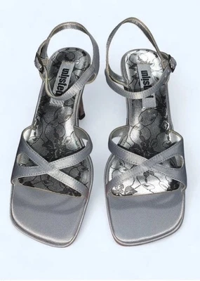 Kenneth Cole Unlisted Vtg Y2K Silver Satin Strappy Square Toe Size 6.5 - Image 1 of 4