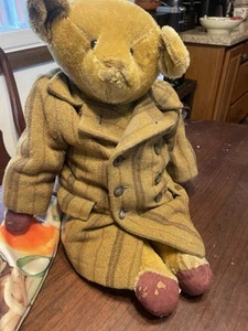 24” ANTIQUE VINTAGE MOHAIR TEDDY BEAR EARLY AMERICAN BEAR Wool Coat Rare 1930’s - Picture 1 of 17