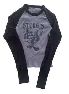 Top donna Sturgis biker vintage 1997 manica lunga taglia XS grigio - Foto 1 di 2