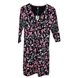 Robe Joules imprimé jude bleu marine à fleurs manches 3/4 taille 8 col V femme - Photo 1/12