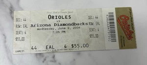 Vintage Baseball Ticket Orioles vs Diamondbacks 9. Juni 2004 Camden Yards - Bild 1 von 4