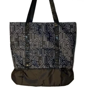 Justice Tote Bag Black Logo Zipper Cheerleading Gymnastics Handle Drawstring NWT - Picture 1 of 12