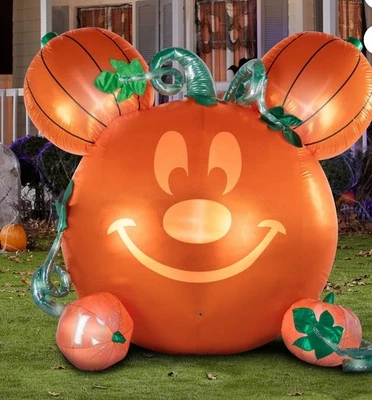 Disney Airblown 7' Mickey Mouse Emote Glow Inflatable Animated Pumpkin, Orange