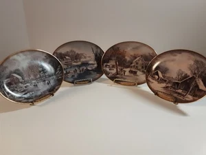 Bradford Exchange Weihnachten Currier & Ives Teller 4 Stück - Bild 1 von 9