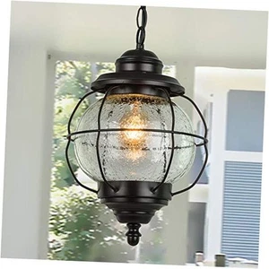 Outdoor Pendant Lights, Farmhouse Ceiling Hanging Porch Fixture in Black - Picture 1 of 7