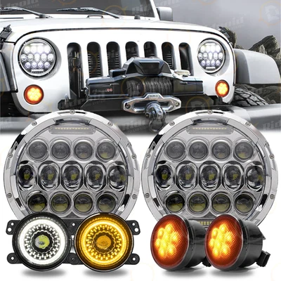 Combo de faróis de neblina faróis de LED de 7 polegadas Jeep Wrangler JK JKU 2007-2018 - Imagem 1 de 4