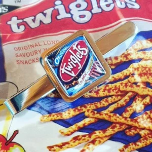 Unique TWIGLETS TIECLIP party SNACK chrome RETRO cool MARMITE love it TIE BAR - Picture 1 of 1
