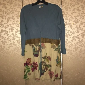 Anthropologie Knitted & Knotted Blue Green Multi-Color Floral Tunic Sweater M - Picture 1 of 6