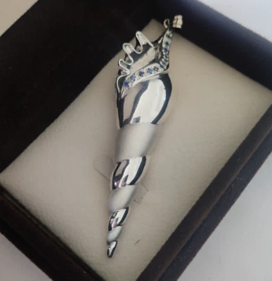 Collar Colgante PLATA ESTERLINA 925 GRANDE Concha AZUL ZAFIRO GEMAS PIEDRAS Joyería Foto 1 de 4