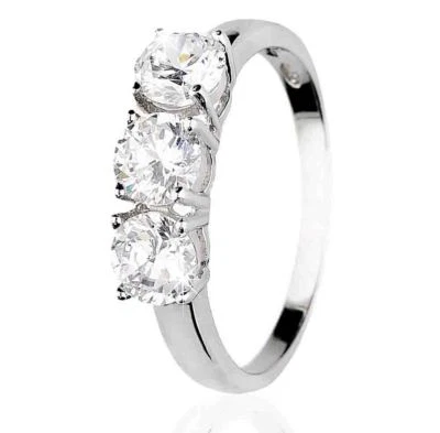 Anello Trilogy argento sterling 925 zircone brillante rodiato oro bianco donna - Immagine 1 di 3