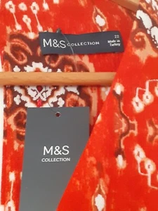 M&S COLLECTION Printed V-Neck Midaxi Waisted Red Mix Dress SIZE 22 NEW WITH TAGS - Picture 1 of 9