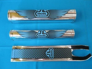 SE Racing SE Bikes BMX 3 Piece Wing Pad Set Chrome / Black / Blue - New - Picture 1 of 5