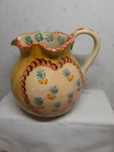 Vintage Hand Painted 6" Pitcher/ Vase w/ Scalloped Rim- Made in Italy - Picture 1 of 5