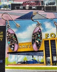 ORECCHINI THAI SX ARGENTO STERLING anni 80 mop e abalone - Foto 1 di 2