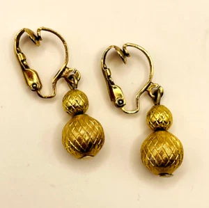 Ball Gold Tone Dangle Clip-On Earrings - Vintage Style Statement Jewelry - Picture 1 of 7
