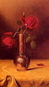Oil Martin Johnson Heade - Two Red Roses in a Bronze Vase free shipping canvas @ - Picture 1 of 1