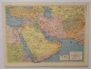 1956 Antica Mappa Atlante VICINO ORIENTE Vintage Famiglia Hammond Riferimento World Atlas - Foto 1 di 8