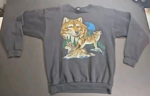 Vintage 90s TULTEX Herren WOLF Wolves Howling Crewneck Gr. XL schwarz Sweatshirt - Bild 1 von 9