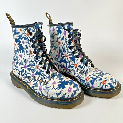Botas Dr Martens Vintage Años 2000 Azul Prado Floral Margarita 1460 Reino Unido 4 EE. UU. 6 8 Agujeros Foto 1 de 4