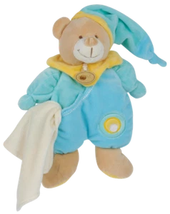 Doudou Peluche Babynat baby'nat Ours Bear Bär Orso jaune bleu Mouchoir pantin 9 - Picture 1 of 2