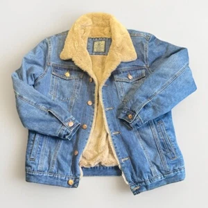 Giacca jeans cappotto denim pesante camionista tasche bottoni foderata sharpa taglia small - Foto 1 di 13