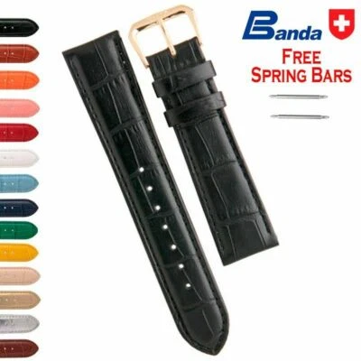 Banda Crocodile Grain Embossed Padded Leather Watch Band Strap, Sizes: 6~24mm - Image 1 of 2