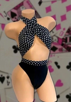 Black & white haltertop 2 piece set Handmade Brand new exotic wear bathing suit - Image 1 of 2