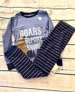 New Carter's Boys Bear Camping Pajama Set Blue Navy Long Sleeve & Pants Size 8 - Picture 1 of 2