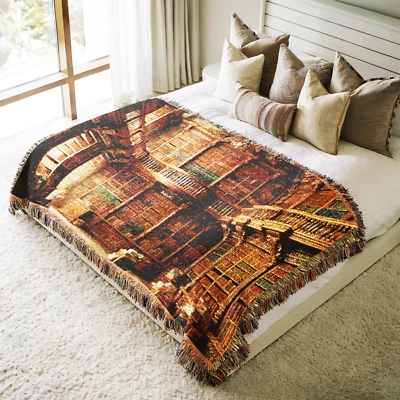 Vintage Library Woven Throw Blanket, Wall Art Tapestry, Librian Dad Quilt Gift  - image 1 of 3