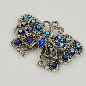 Colgante Mariposa Tono Plata Estrás Facetado Azul Hada Bling Art Deco - Imagen 1 de 4