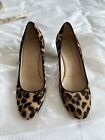 J.Crew Platform Shoes Made In Italy Calf Hairy Leather Leopard Print Brown 5.5Uk