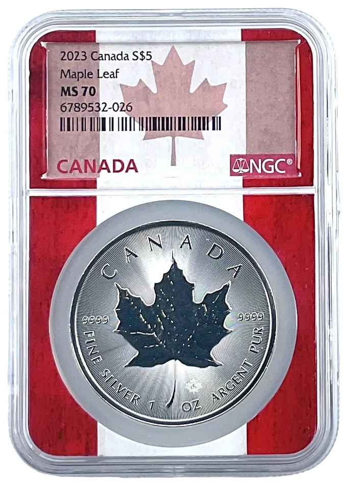 2023 Canada 1oz Silver Maple Leaf NGC MS70 - Flag Picture Core - Image 1 of 2