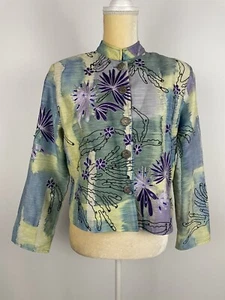 Alex Kim Damen PM Art to Wear Jacke lila blau Blumen bestickt Pailletten Vintage - Bild 1 von 12