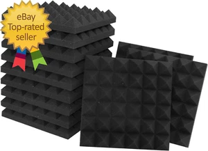Acoustic Panels - 12 Pack 12X12X2 Inches Black Pyramid Acoustic Foam, Fire-Proof - Picture 1 of 7