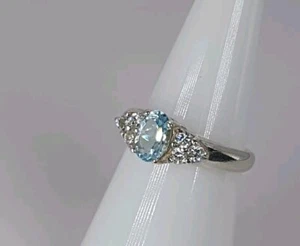 Impresionante Anillo de Plata de Ley 925 Azul Claro y Blanco Talla L 1/2 Regalo Regalo Regalo - Imagen 1 de 9