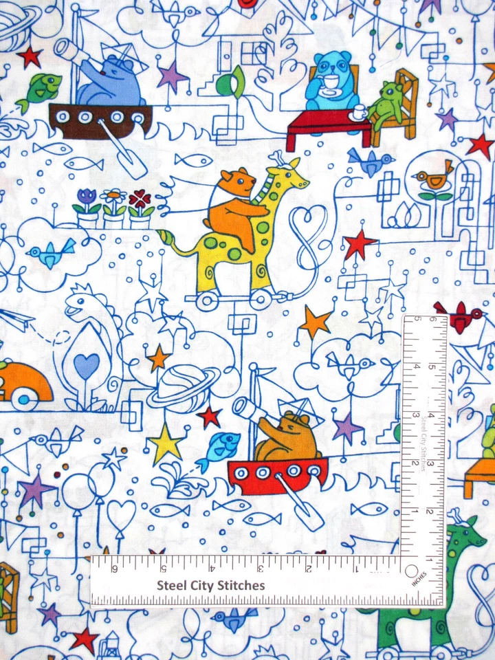 Animales Flores Pájaros Dibujos Algodón Blanco Tesoros atemporales C8961 1 Yarda 3" Foto 1 de 1