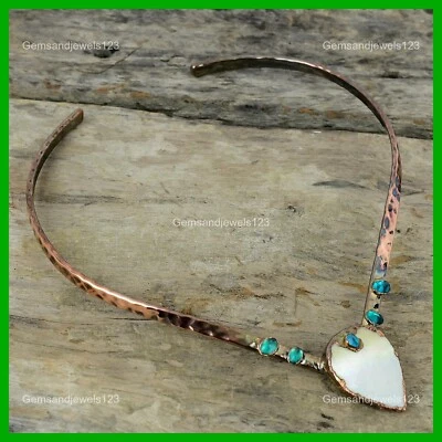 Gargantilla de cobre madreperla piedras preciosas indicolita collar electroformado joyería Foto 1 de 4