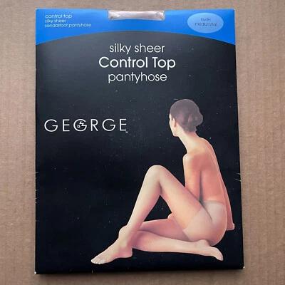 2 Pair George Silky Sheer Control Top Pantyhose Nude Medium/Tall Sandalfoot - Image 1 of 2