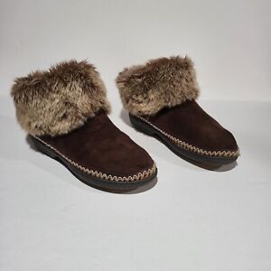 Isotoner Womens Faux Fur Ankle Booties Slippers Size 8.5-9  Sole Outdoor Indoor
