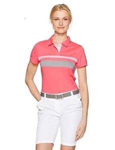 Skechers NEW Womens Ace Stripe Golf Fashion Polo Shirt Coral Small $70 - Picture 1 of 2