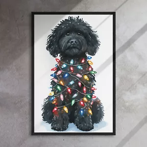 Gerahmter Leinwanddruck Weihnachtsbeleuchtung Hund verpackt 24x36 - Bild 1 von 1