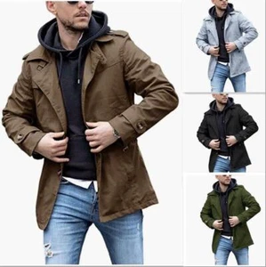 Chaqueta para hombre de longitud media abrigo de trinchera informal otoño moda rompevientos 5XL - Imagen 1 de 14