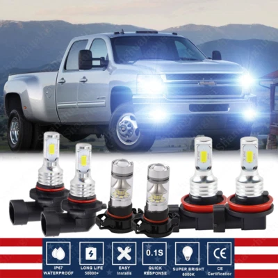 For Chevy Silverado 1500 2500 2007-2015 - 8000K LED Headlights +Fog Bulbs Kit - Image 1 of 4