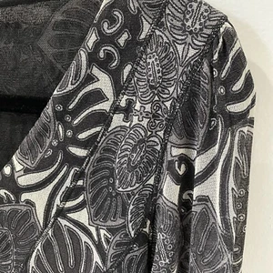 Jean Paul Gaultier Soleil XL Long Sleeve Top Black White Palm Leaves Print VTG - Picture 1 of 11