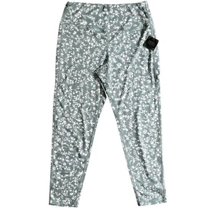 BSP Leggings Größe LARGE grün Blumenmuster hoher Bund Medientasche feminin Fitnessstudio Yoga - Bild 1 von 9