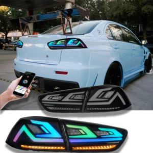 2×LED RGB Tail Lights for Mitsubishi Lancer 2008-2023 EVO X Smoked Rear Lamps - Picture 1 of 15