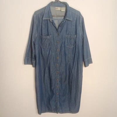 Faded Glory Women's Denim Maxi Shirt Dress Size 22W Full Button Pockets - Image 1 of 4
