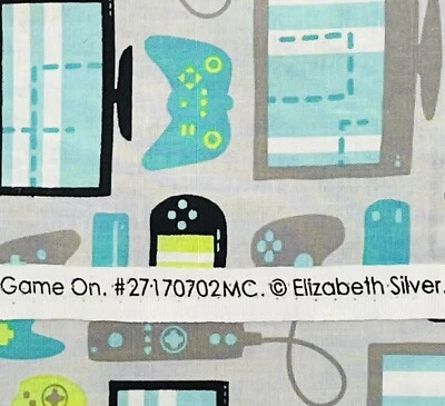 NEW Camelot Fabric "Game On" 100% Cotton Video Game Motif Multicolor 44"x 3/8 yd - Image 1 of 4