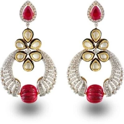 Orecchini pendenti con rubino intagliato Art Déco Design unico Gioielli da... - Immagine 1 di 4