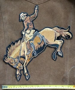LARGE Western Rodeo Bronc Riding Cowboy Biker Vest Iron On Motorcycle Back Patch - Picture 1 of 4